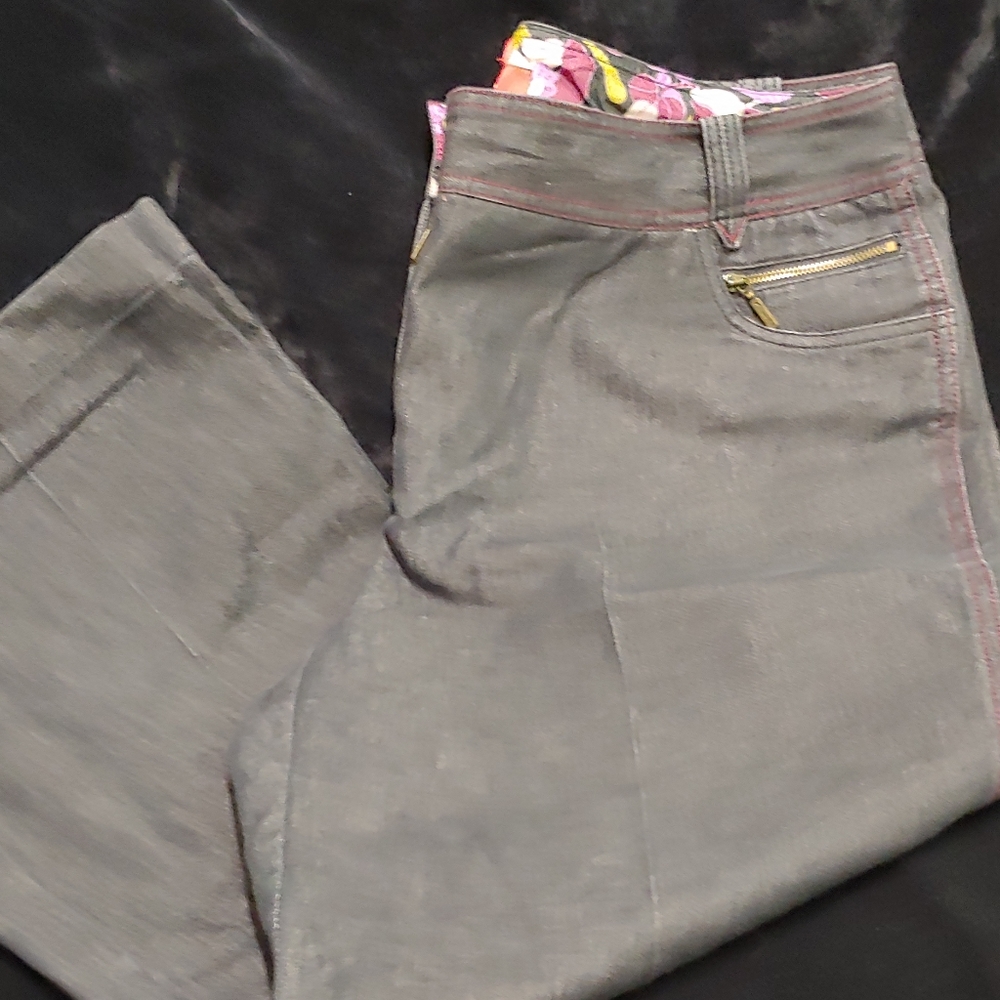 A | line jeans with pink stitching